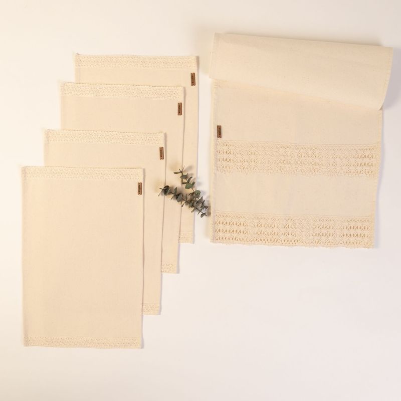 NOSSARENA - Camino de mesa 1.50x40cm + Set x 4 individuales en 30x45cm color beige