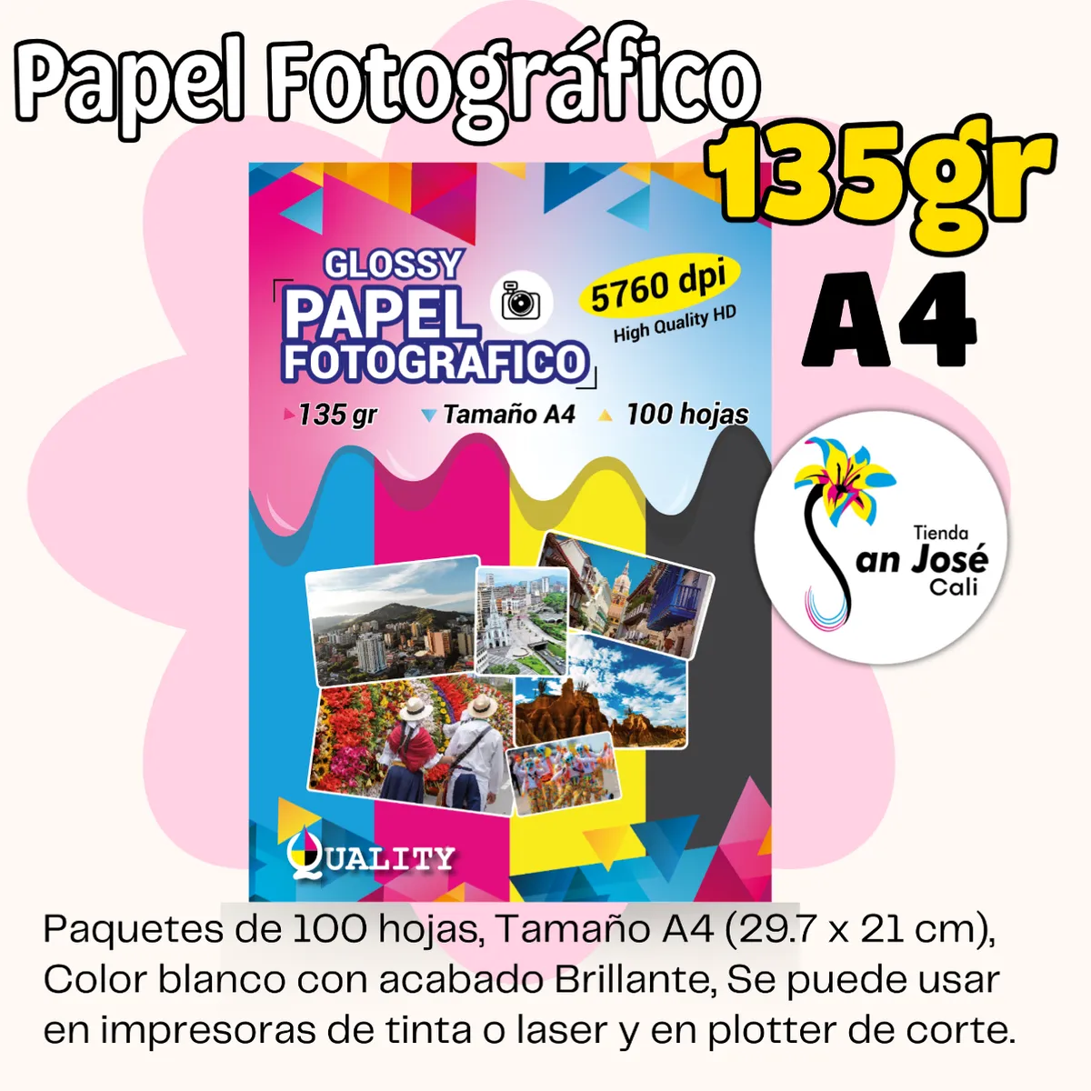 QUALITY - Papel Fotografico 135 Gr, Premium, A4 X 100 Unidades