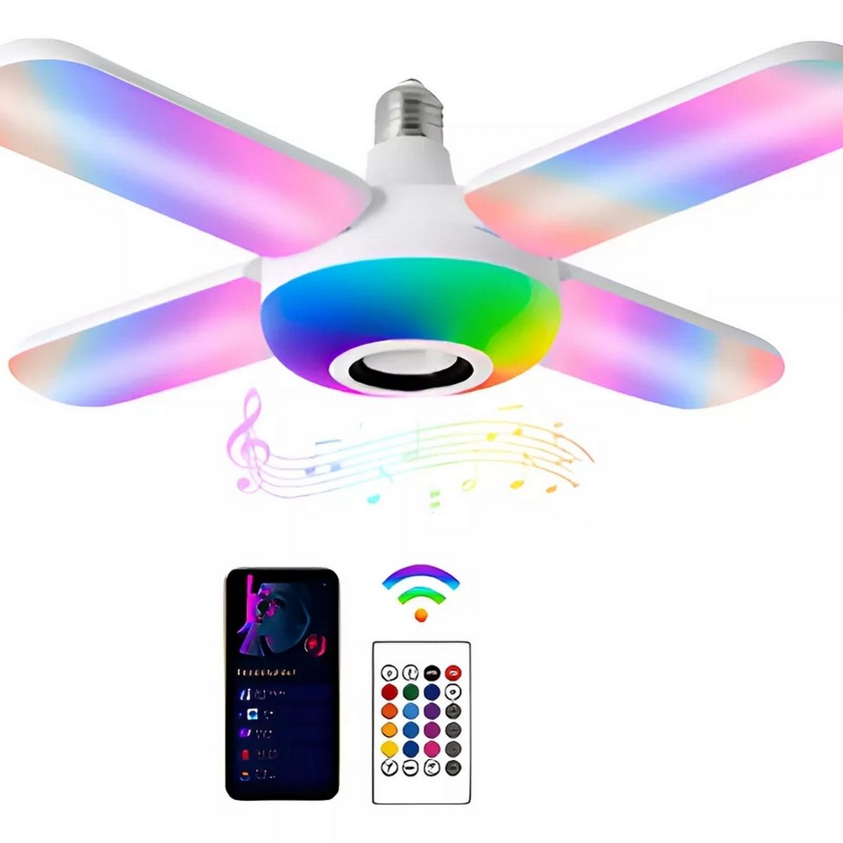 DAYOSHOP - Foco Lámpara Con Bocina Led Rgb Bluetooth Control 4 Aspas