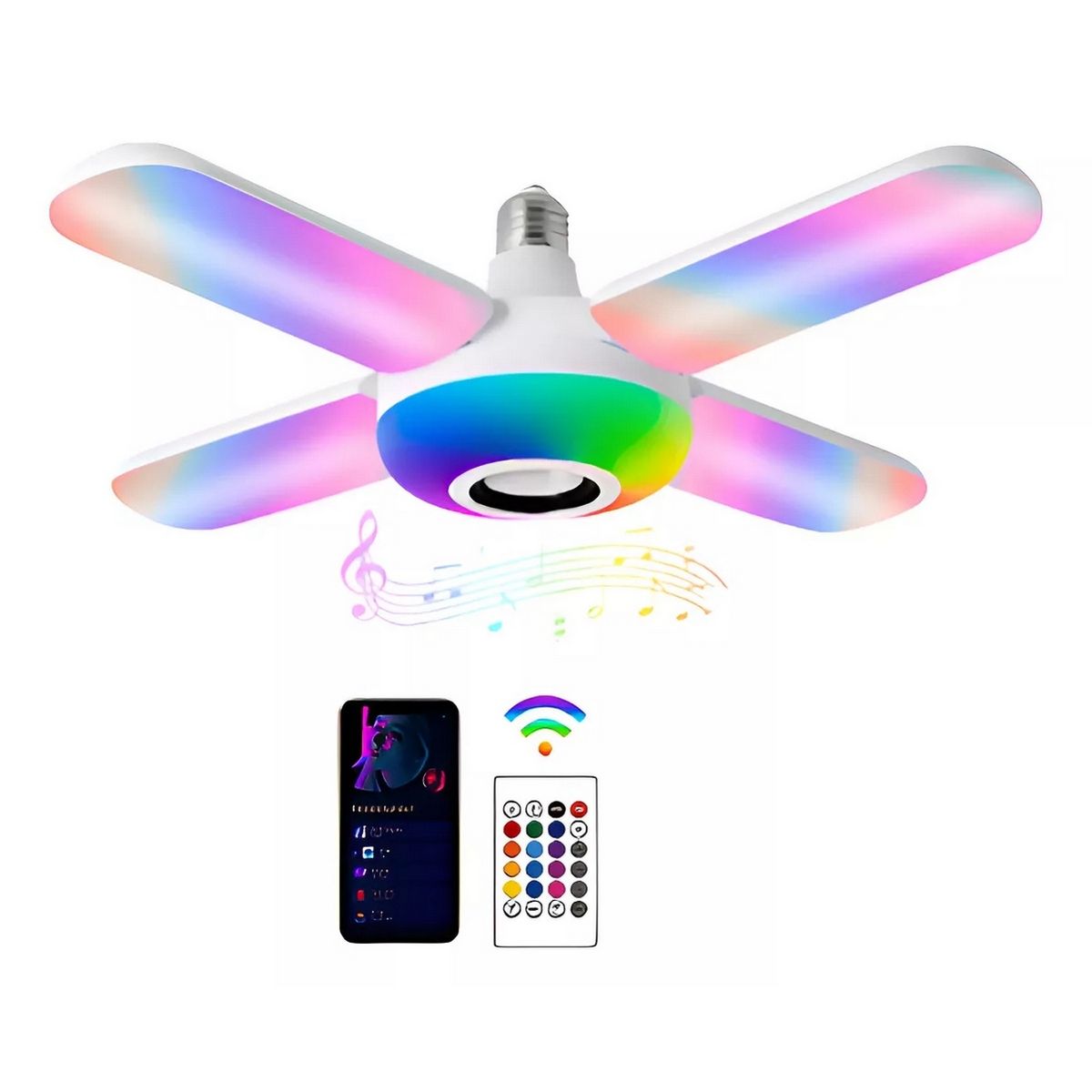 DAYOSHOP - Foco Lámpara Con Bocina Led Rgb Bluetooth Control 4 Aspas