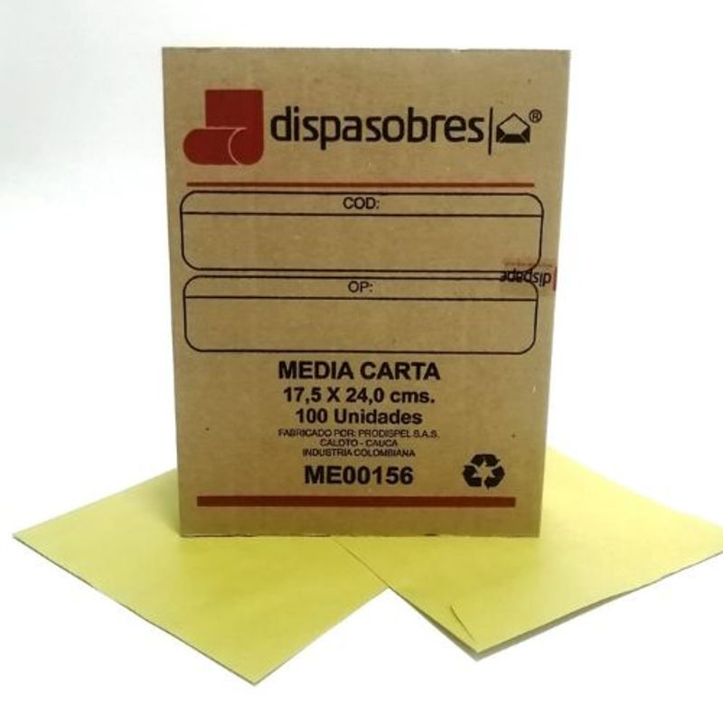 GENERICO - Sobre Media Carta Manila Ecológico De 17.5 X 24, En 60 Gr