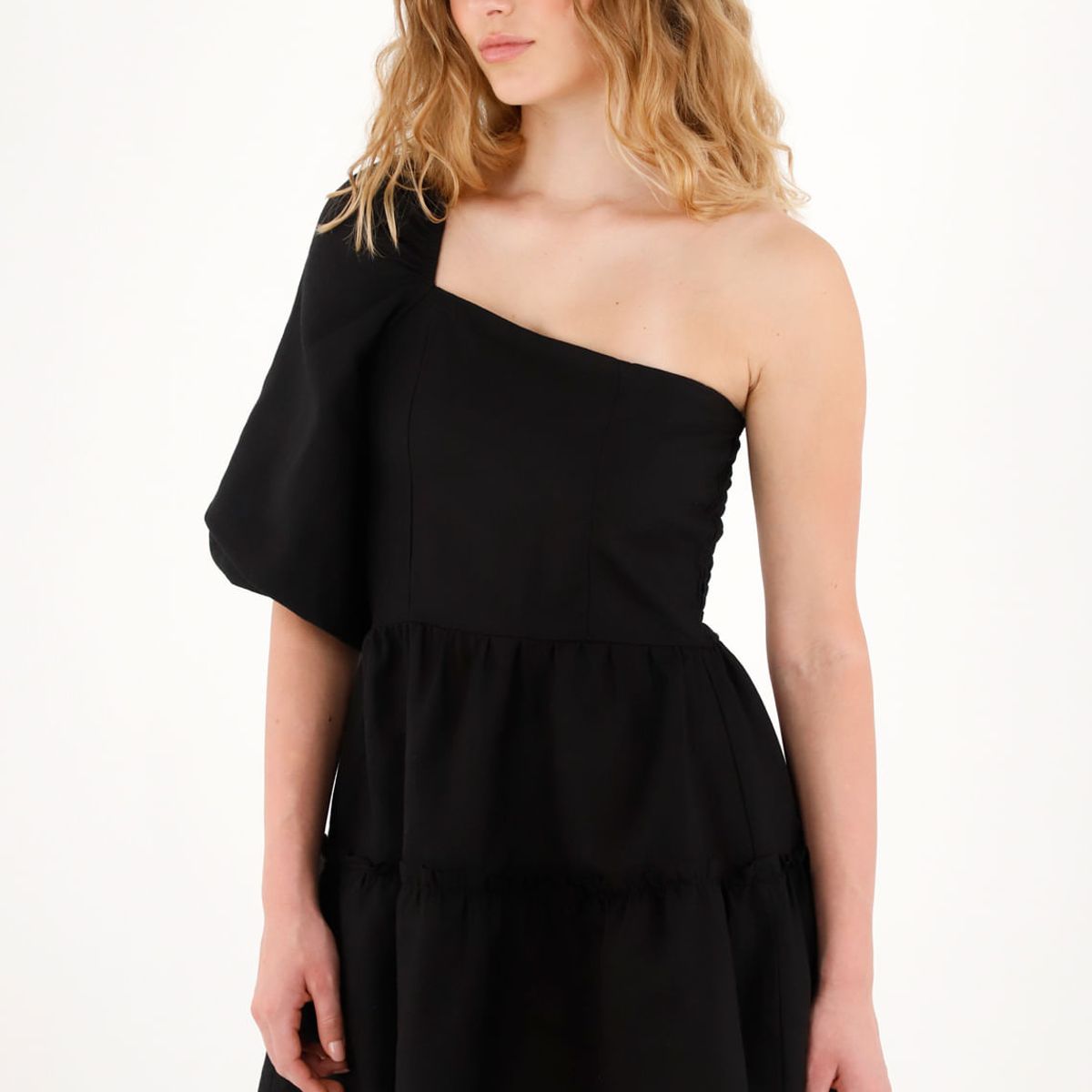 TENNIS - Vestido corto en 100% lino negro para mujer