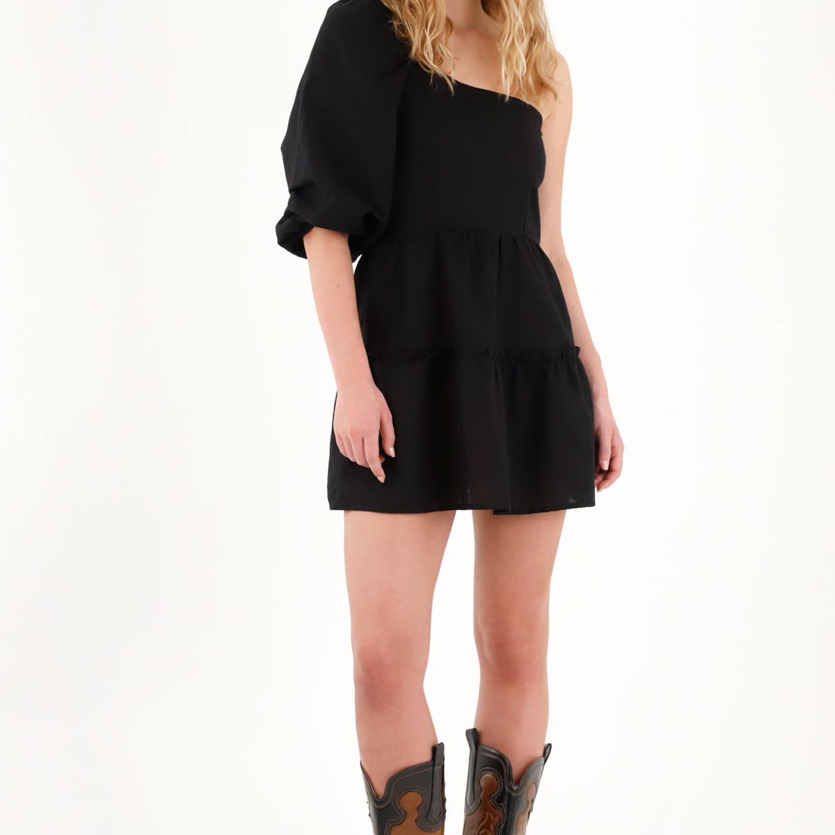 TENNIS - Vestido corto en 100% lino negro para mujer