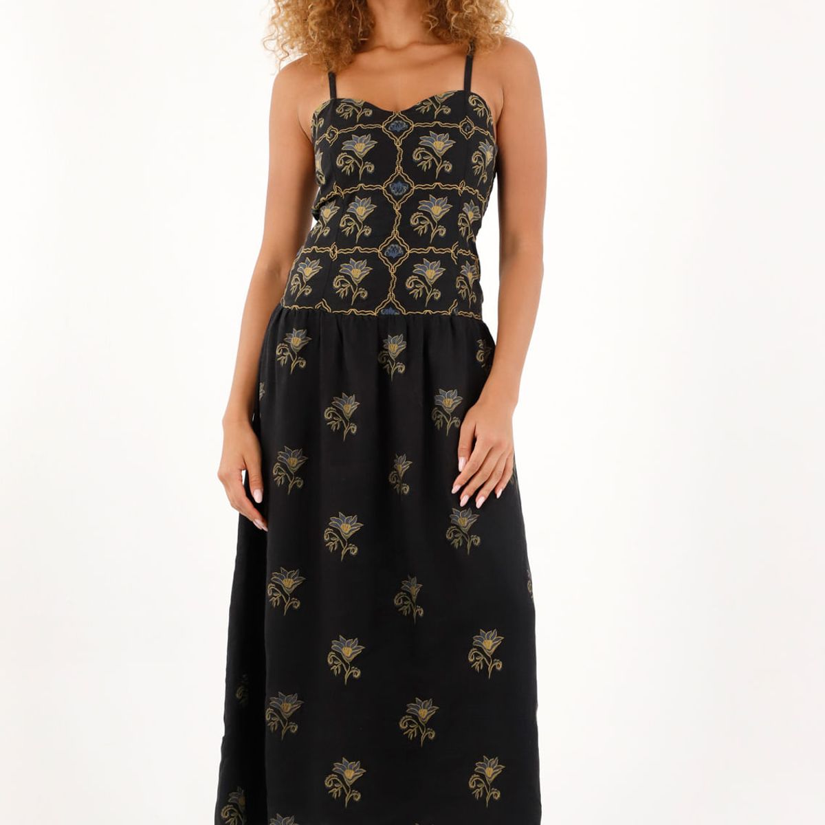 TENNIS - Vestido largo en 100% lino con estampado para mujer