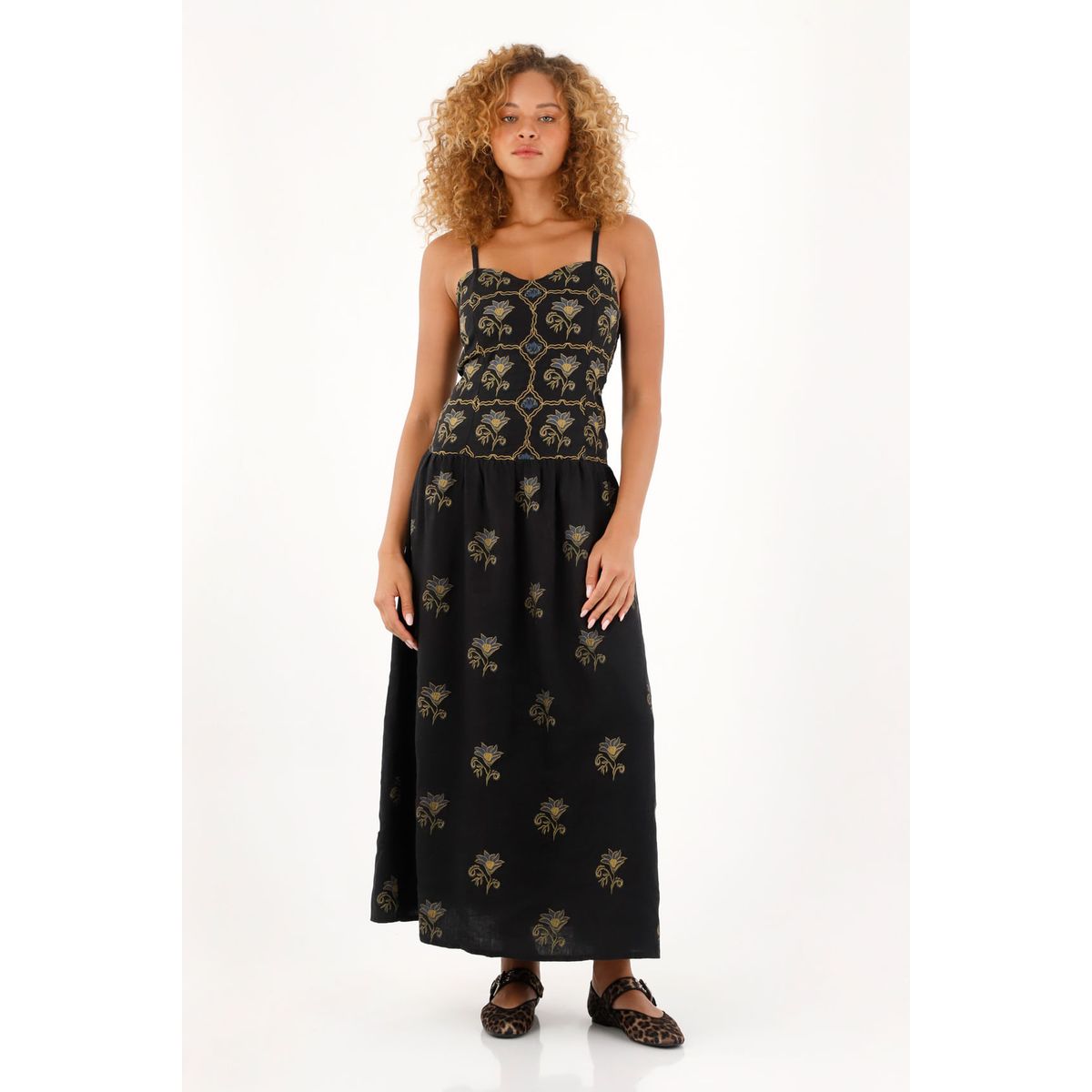 TENNIS - Vestido largo en 100% lino con estampado para mujer