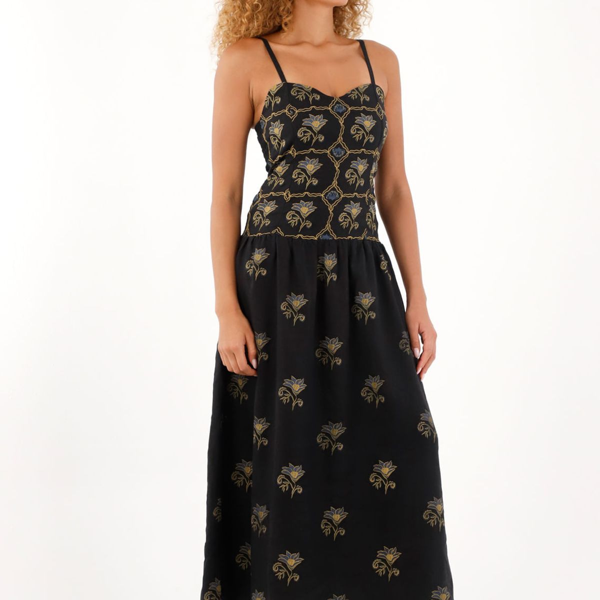 TENNIS - Vestido largo en 100% lino con estampado para mujer