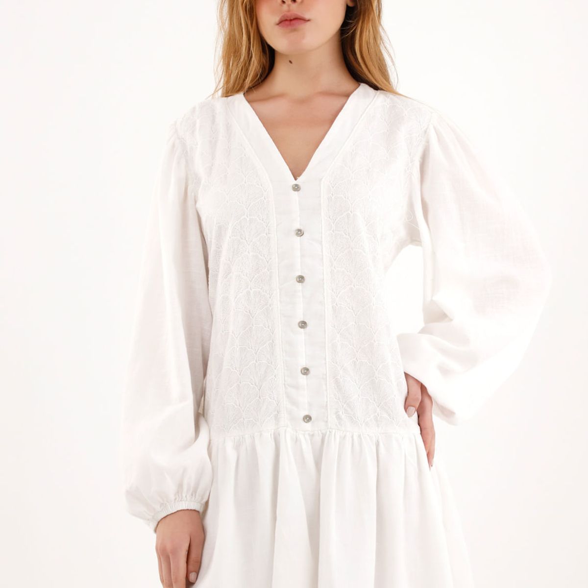 TOPMARK - Vestido crudo corto manga larga para mujer