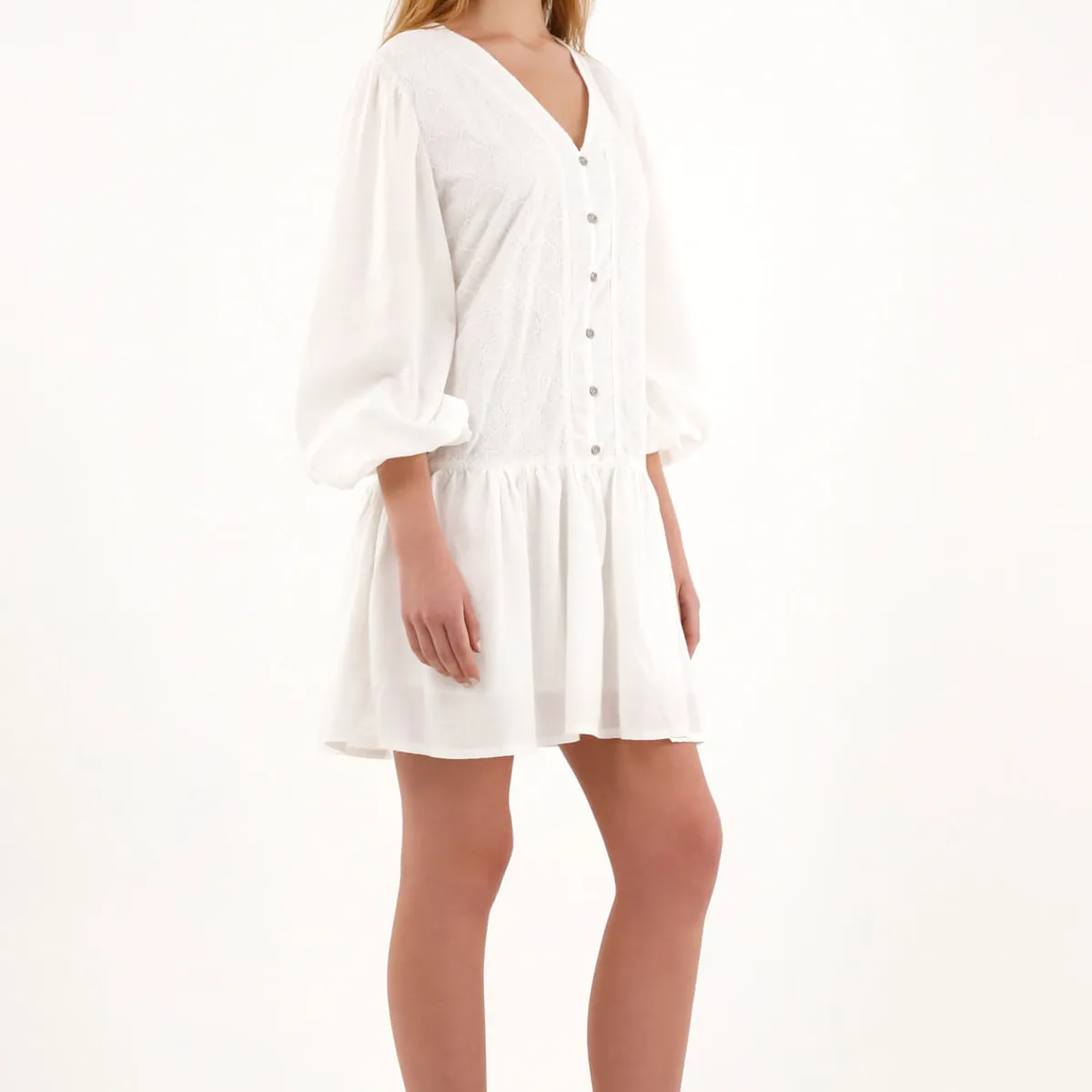 TOPMARK - Vestido crudo corto manga larga para mujer