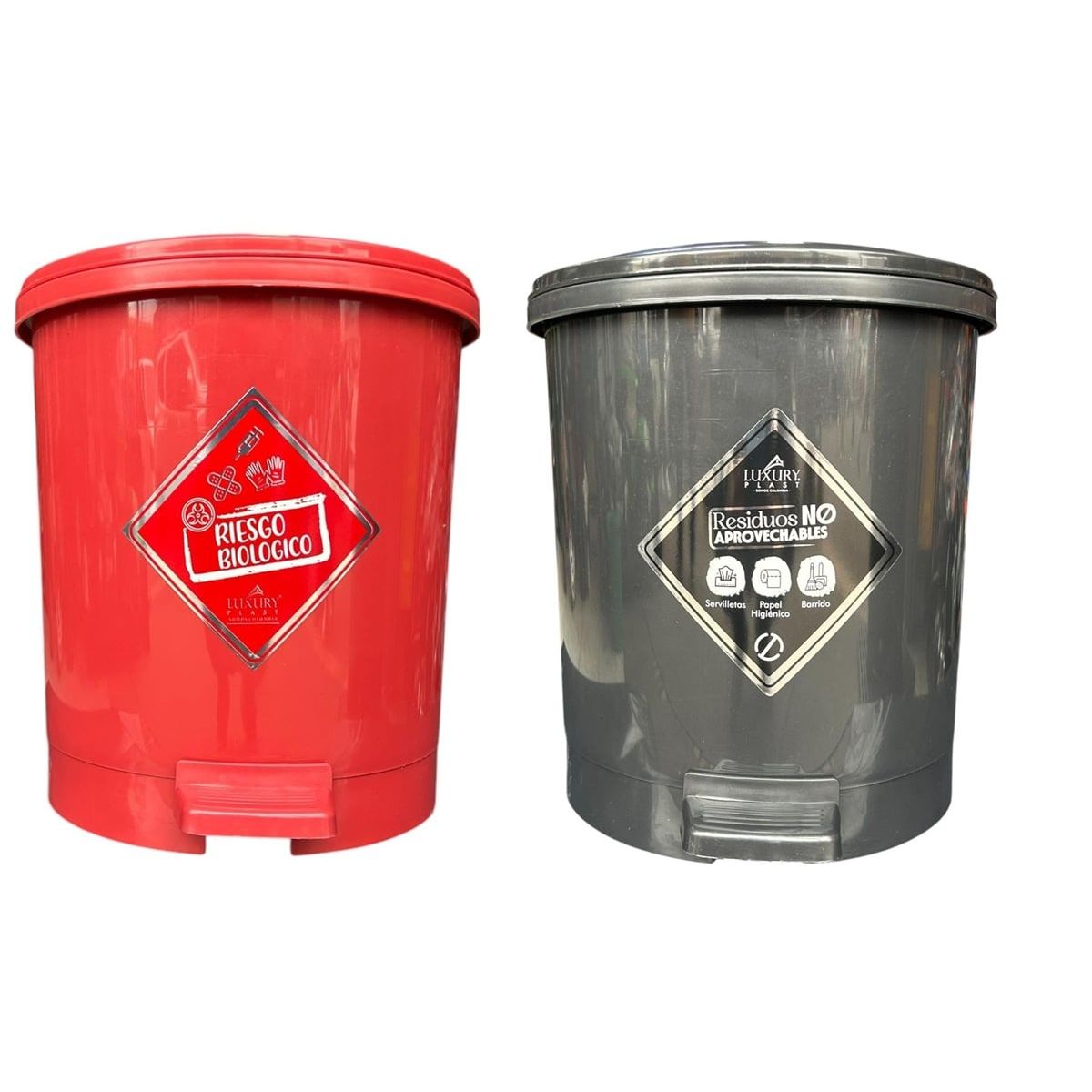 GENERICO - Duo Papelera 7 Litros Pedal Negro-Rojo