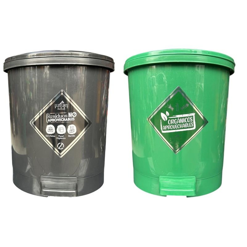 GENERICO - Duo Papelera 7 Litros Pedal Negro-Verde