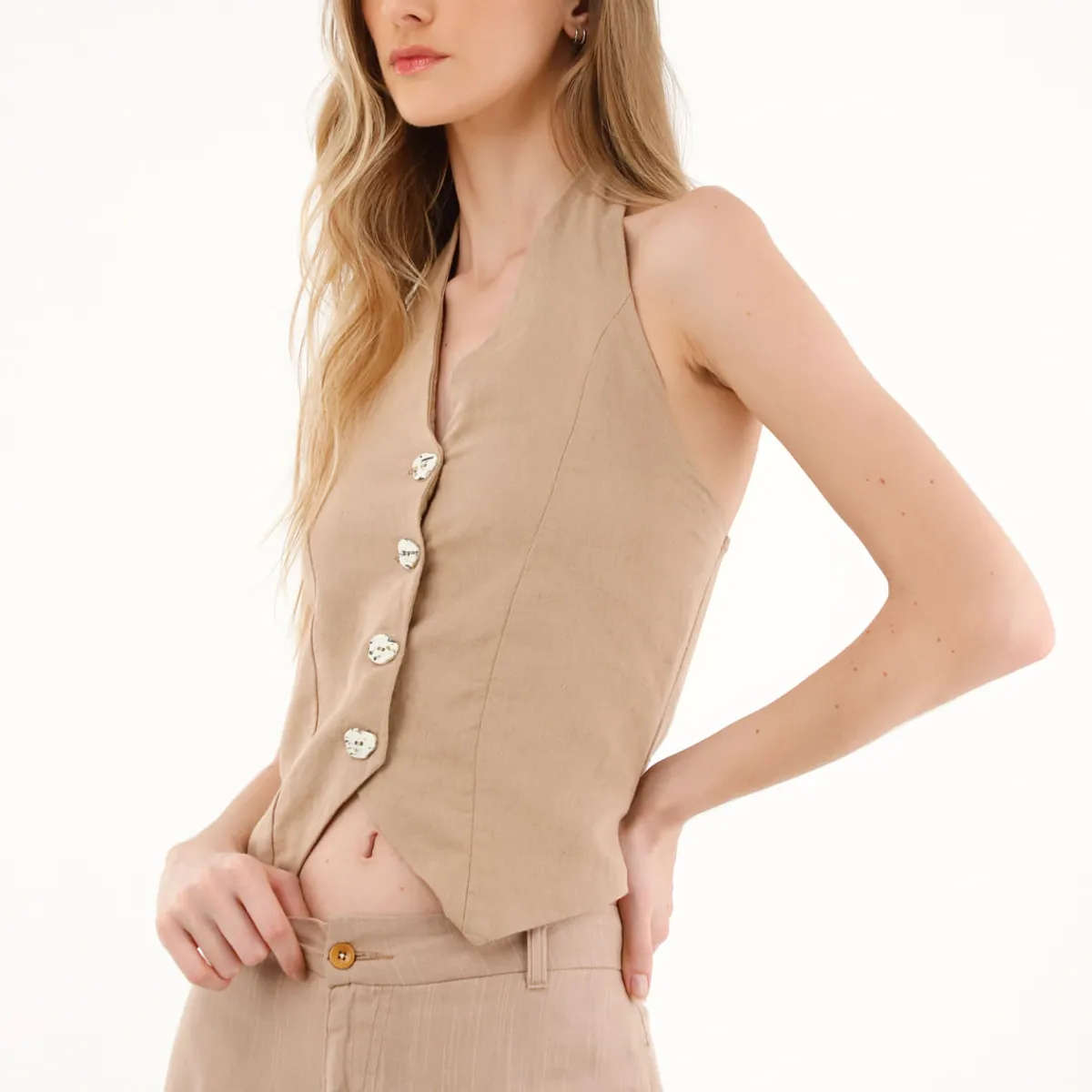 TOPMARK - Camisa café tipo chaleco para mujer