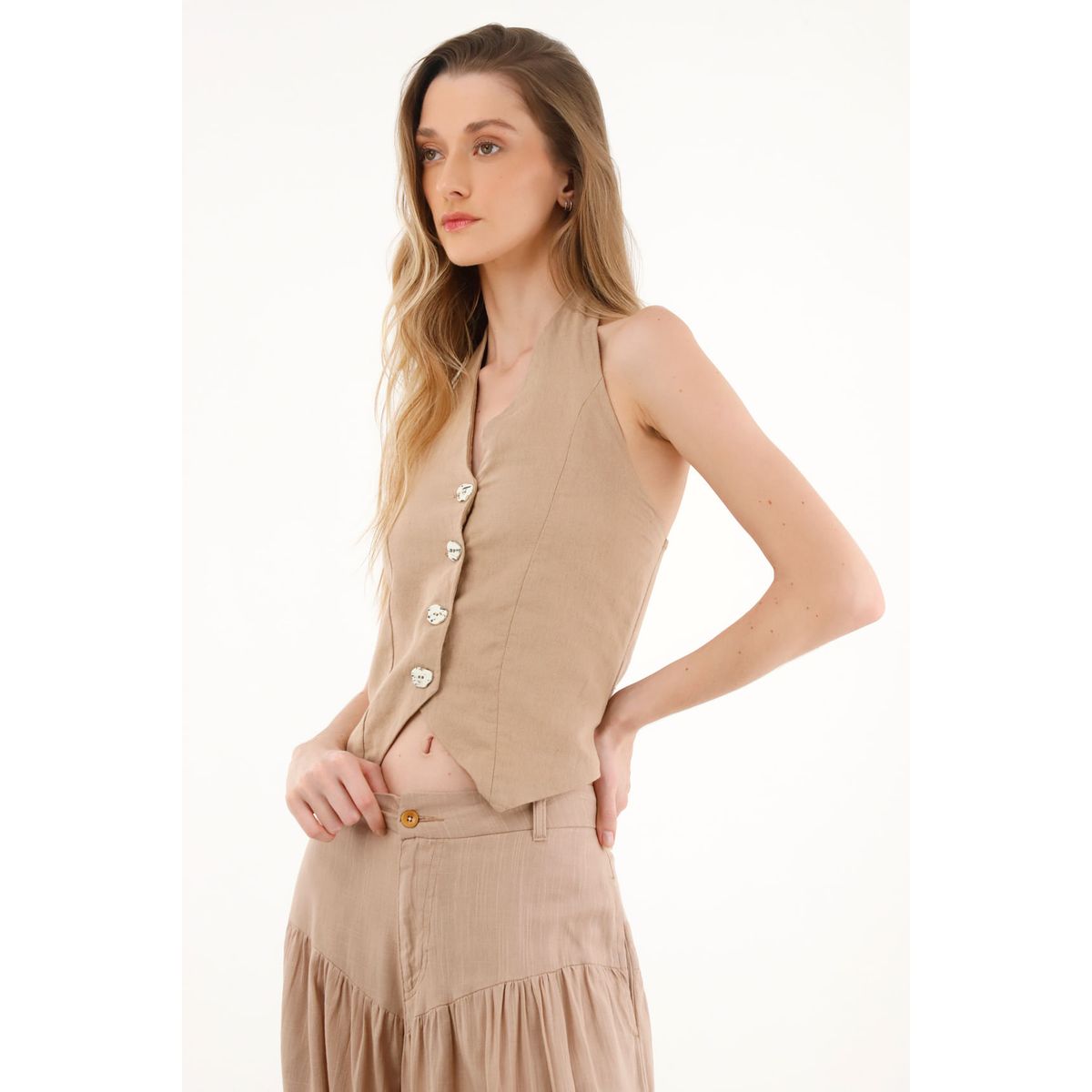 TOPMARK - Camisa café tipo chaleco para mujer