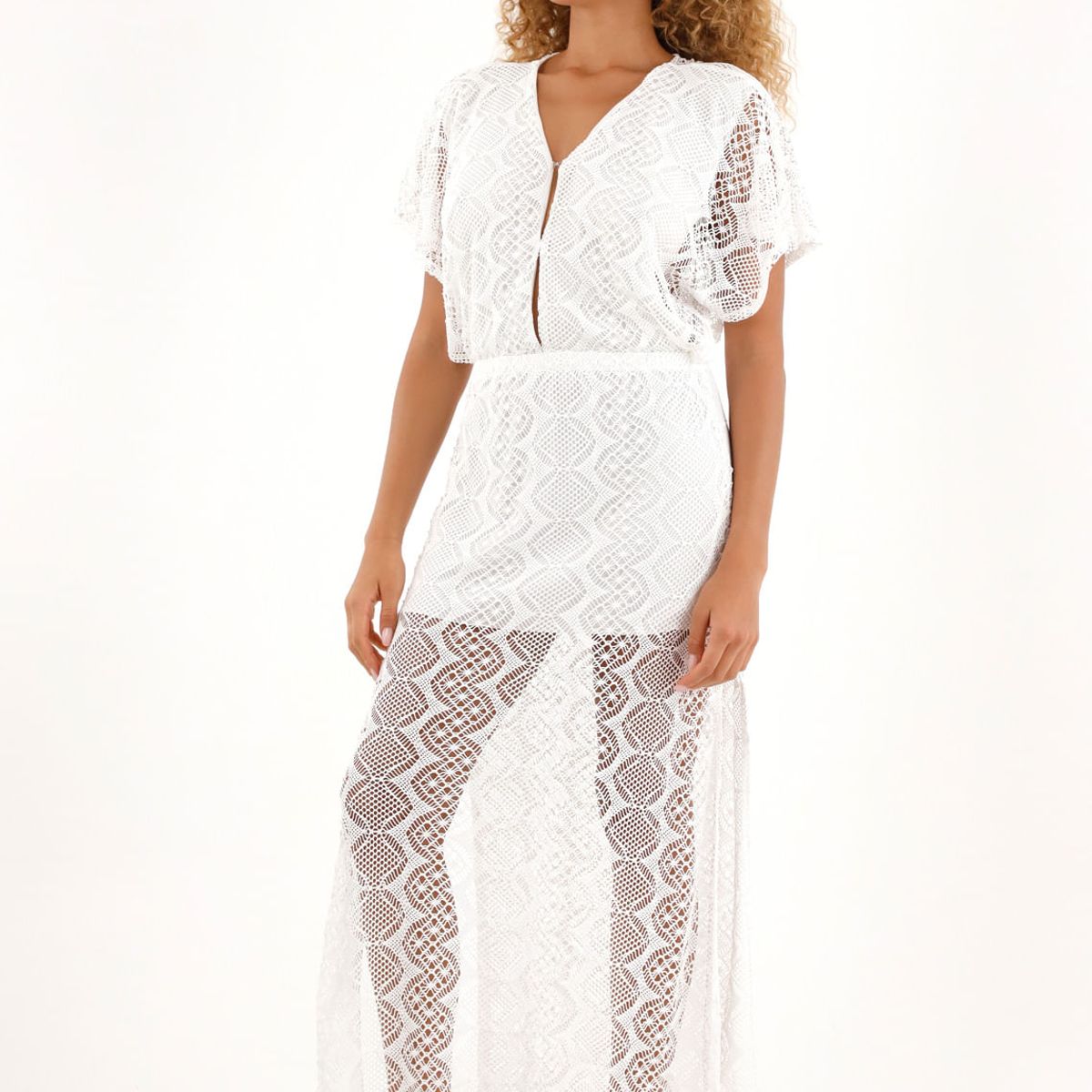 TENNIS - Vestido largo crudo con escote en V para mujer