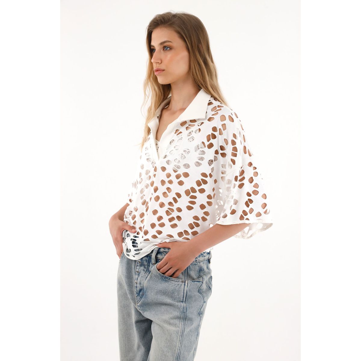 TENNIS - Camisa color crudo tejida para mujer
