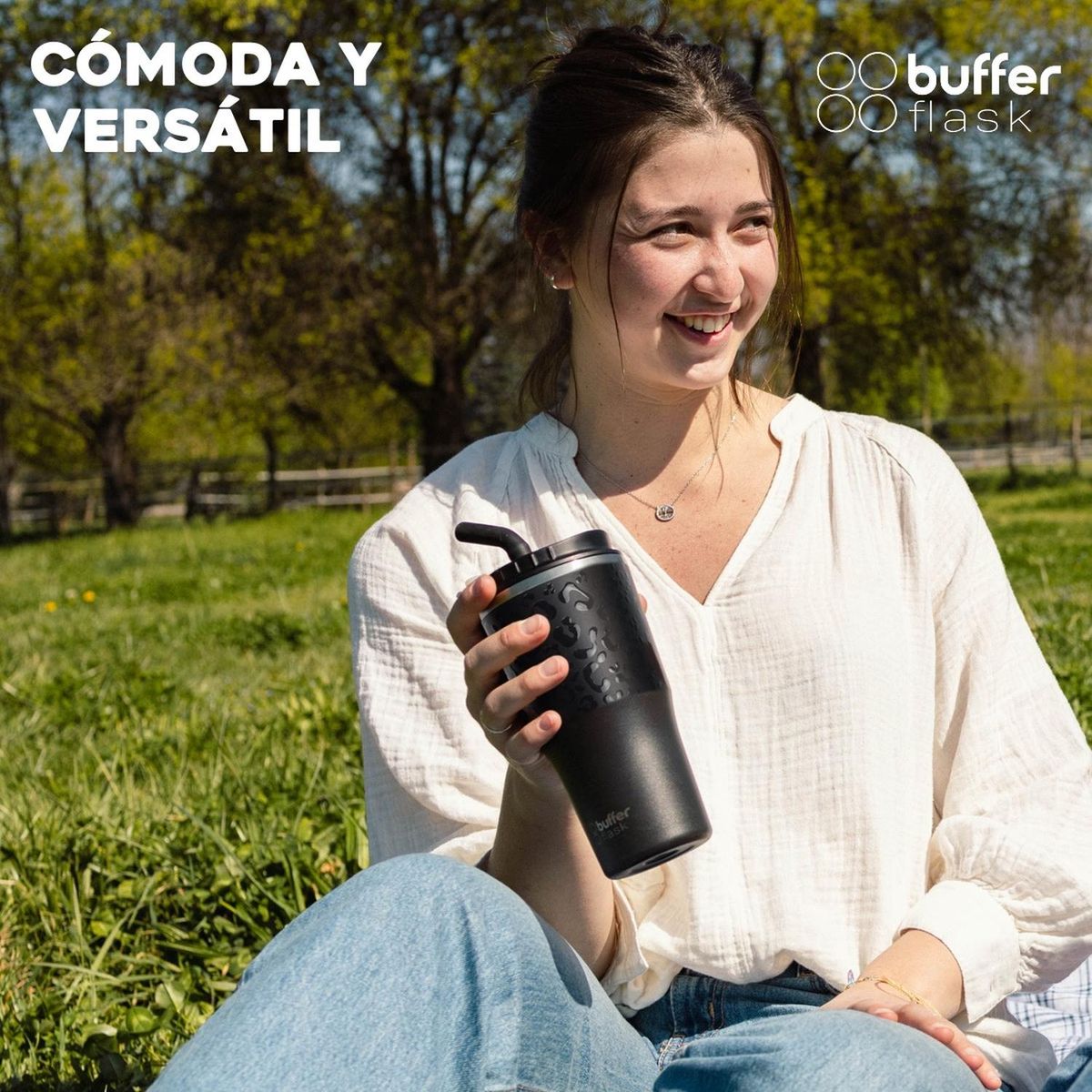 BUFFER FLASK - Mug Vaso Termo Agua Cafe 570ml Buffer Acero Inox + Tapas - Negro
