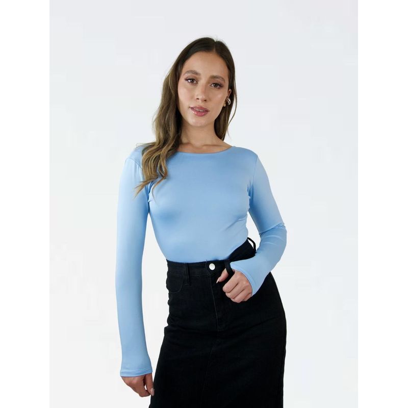 MOLGOA - Body Para Mujer Escote Redondo en Espalda - The Essential Azul Bebé