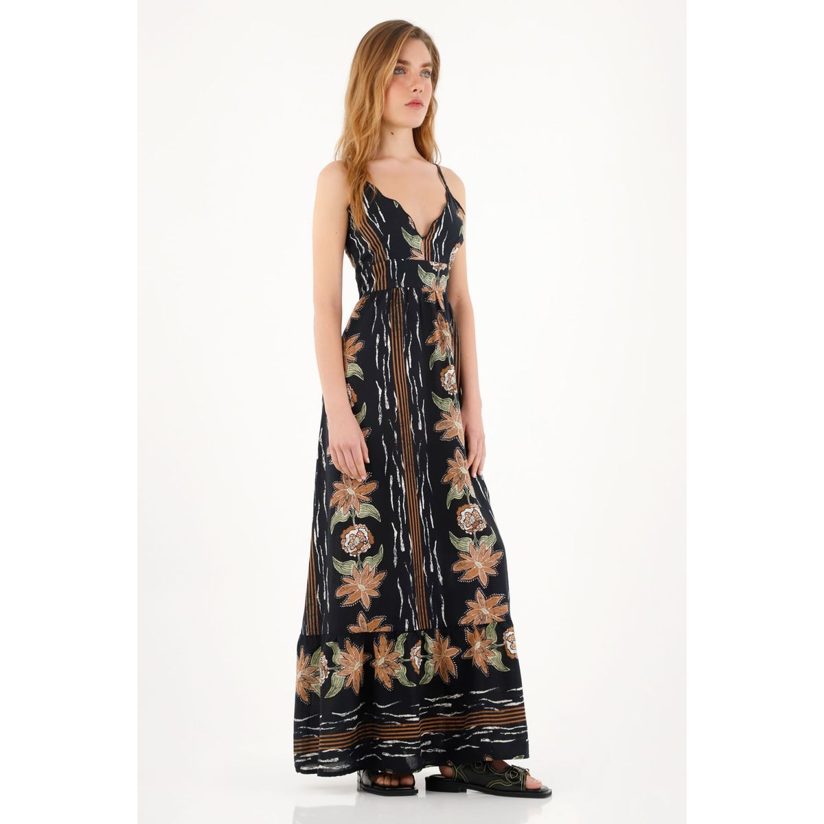 TOPMARK - Vestido largo estampado con escote cruzado para mujer