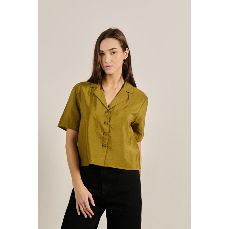 KOAJ - KOAJ Blusa manga corta unicolor con cuello resort y botones MUJER