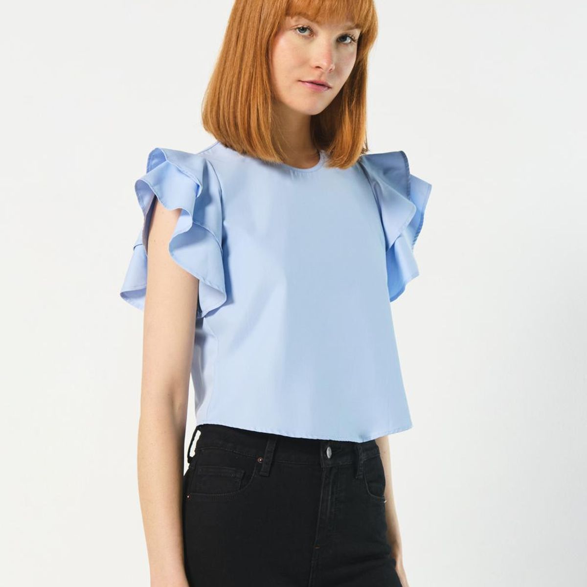 KOAJ - KOAJ Blusa unicolor con manga corta y detalles con golas Mujer