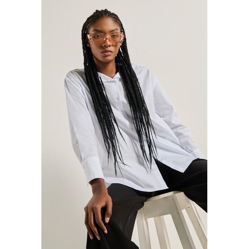 KOAJ - KOAJ Blusa oversize unicolor con manga larga y cuello camisero MUJER