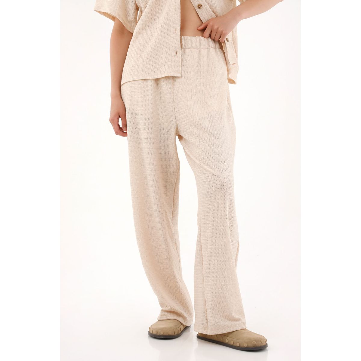 TOPMARK - Pantalón Recto crudo en tejido de punto para mujer