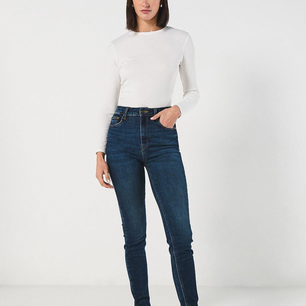 KOAJ - KOAJ Jean ceñido jegging azul con tiro súper alto y bolsill Mujer