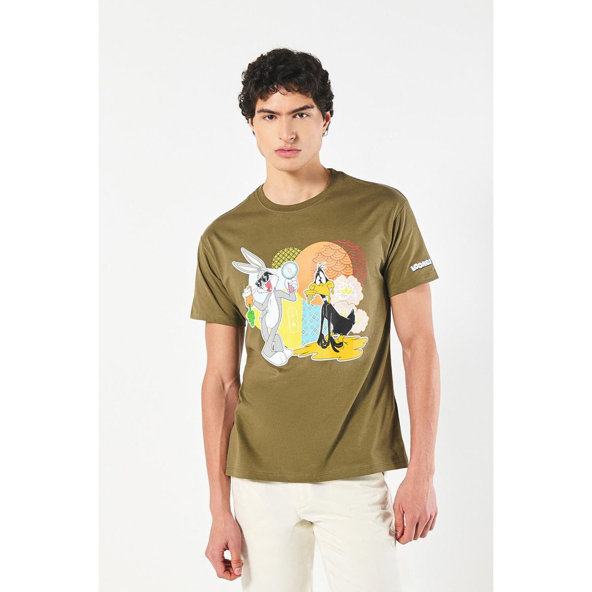KOAJ - KOAJ Camiseta de Looney Tunes verde oscura cuello redondo Hombre