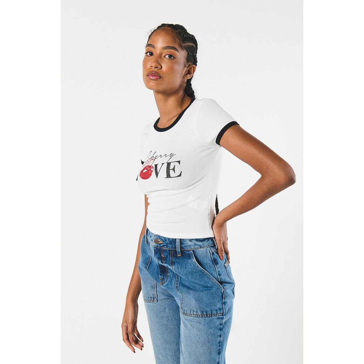 KOAJ - KOAJ Camiseta manga corta unicolor con contrastes y arte co Mujer