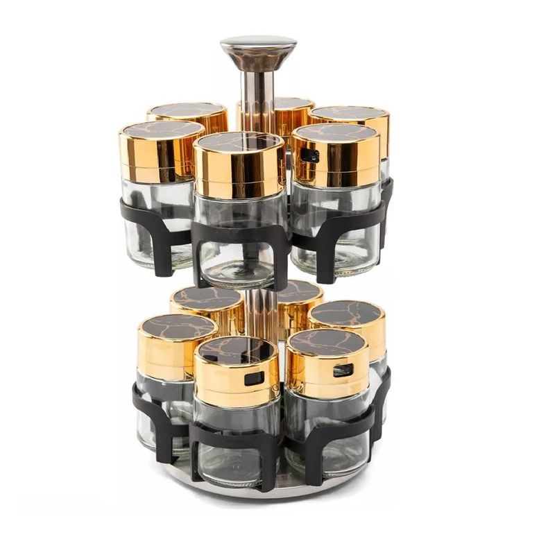 DANKI - Especiero Condimentero en vidrio X12  acero inoxidable Base Giratoria