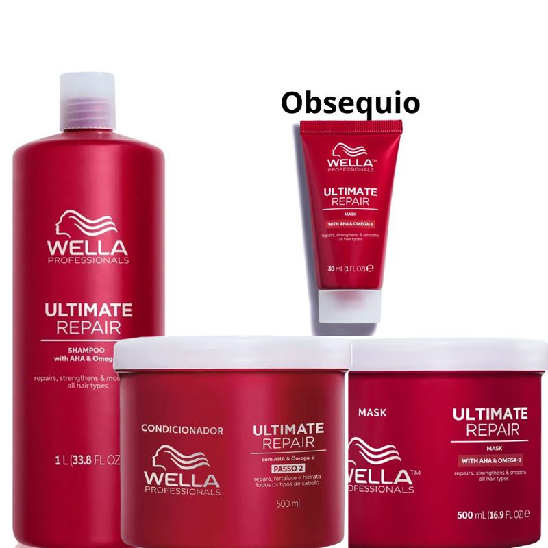 WELLA - Kit Wella Ultimate Repair Shampoo + Acondicionador + Mascarill