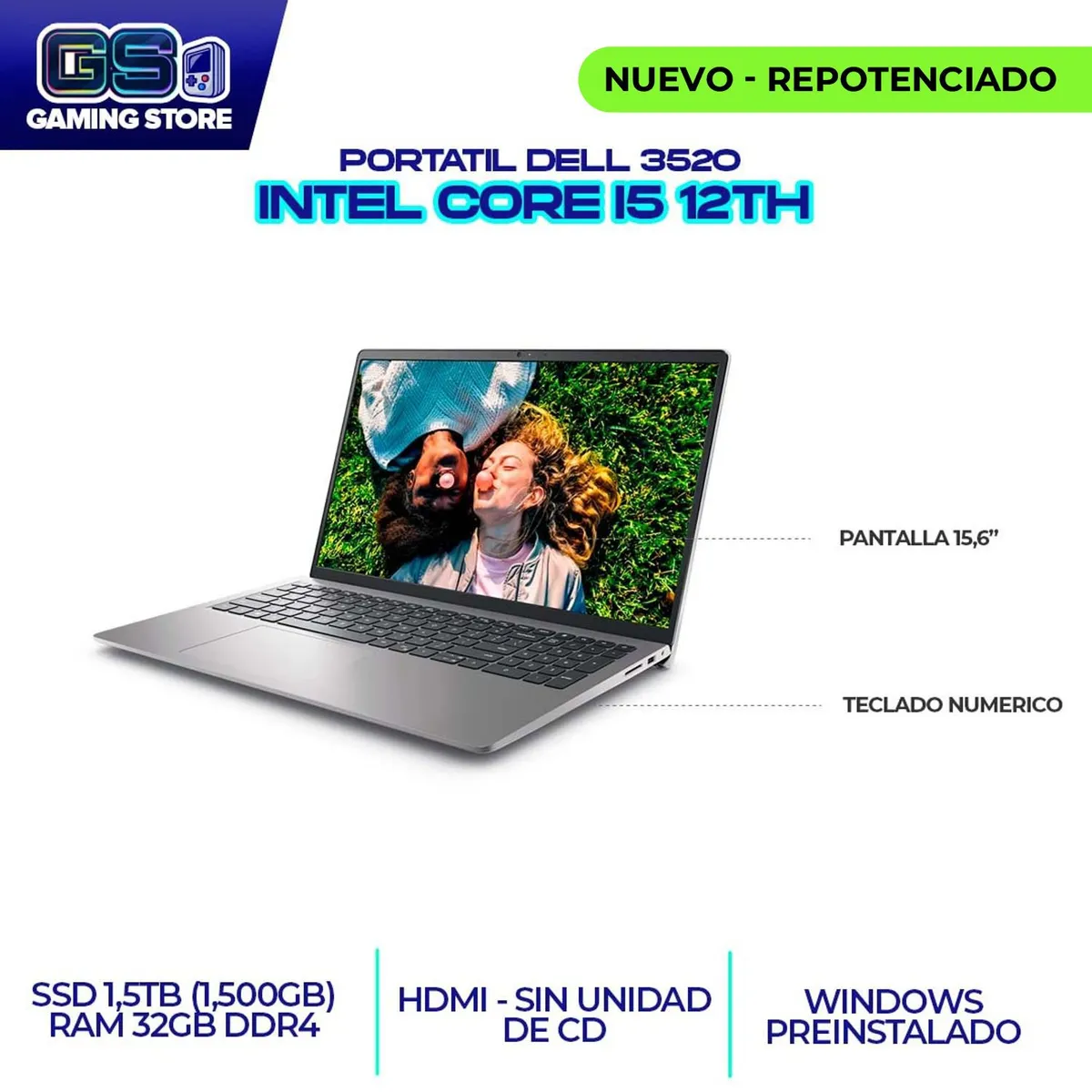 DELL - PORTATIL DELL INSPIRON 3520 15,6" FHD INTEL I5 1235U / RAM 32GB - SSD 1.5TB (SSD 1500GB)