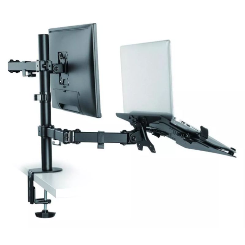 GENERICO - Brazo Soporte Doble Para 1 PC Portátil y 1 Monitor Color Negro