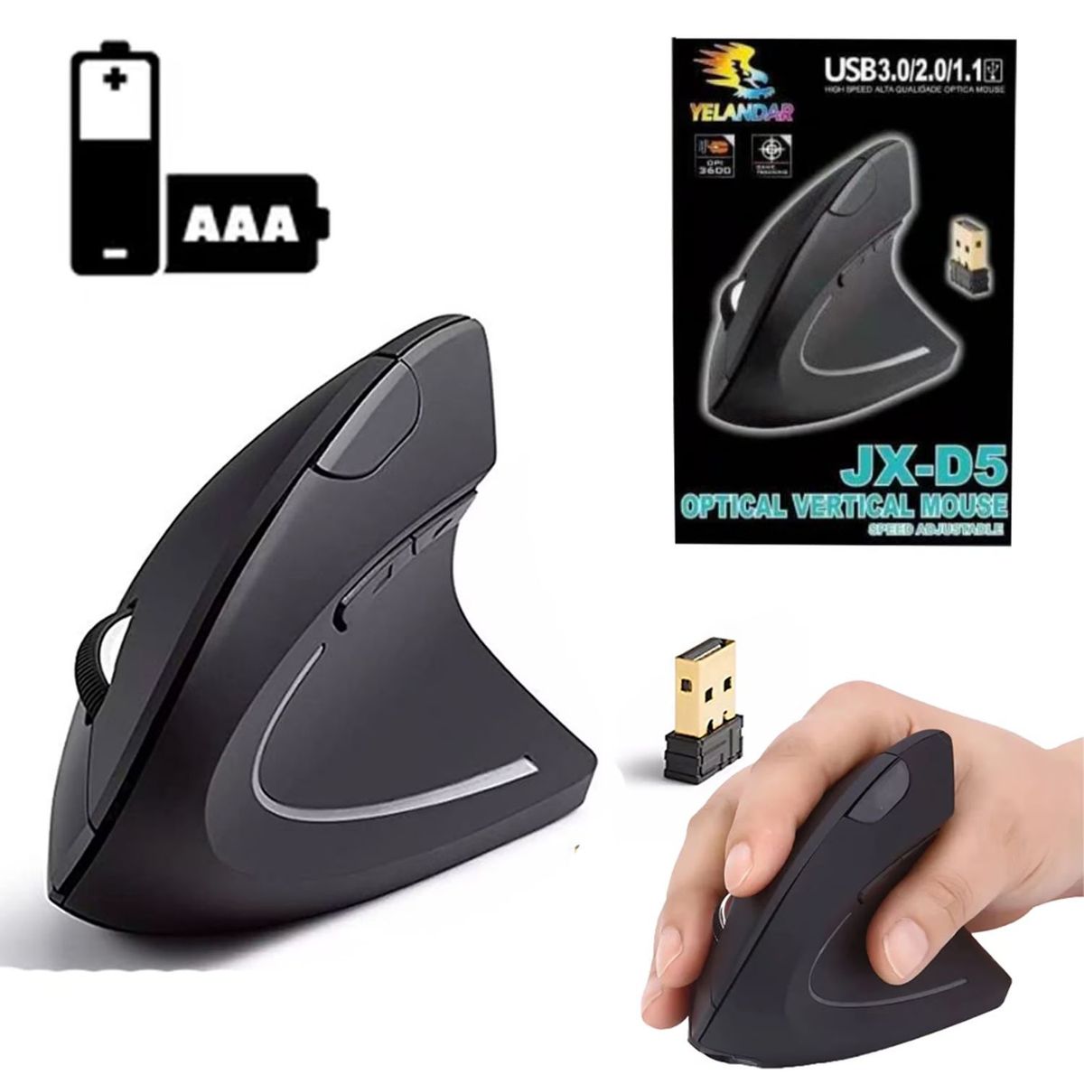 GENERICO - Mouse Ergonómico Vertical Inalámbrico D5 3.0 Usb 3600 Dpi