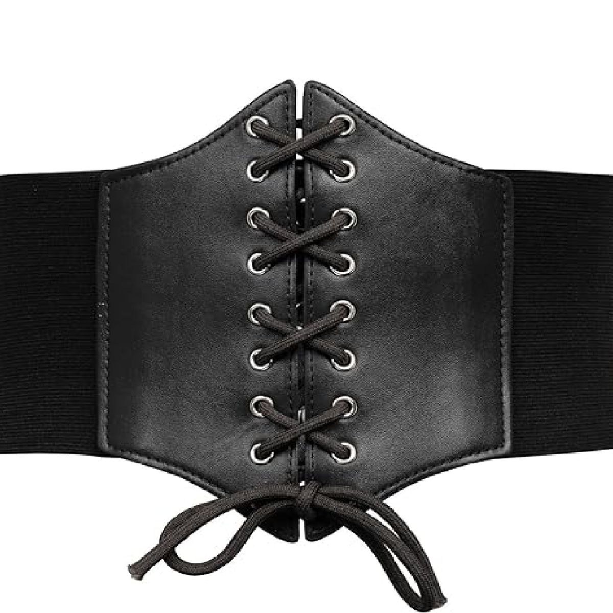 GENERICO - Cinturón de cuero sintético negro para mujer con cordones Corset