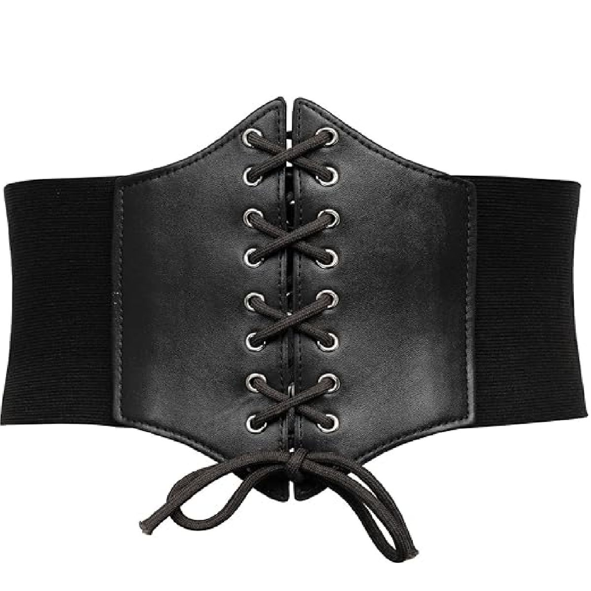 GENERICO - Cinturón de cuero sintético negro para mujer con cordones Corset
