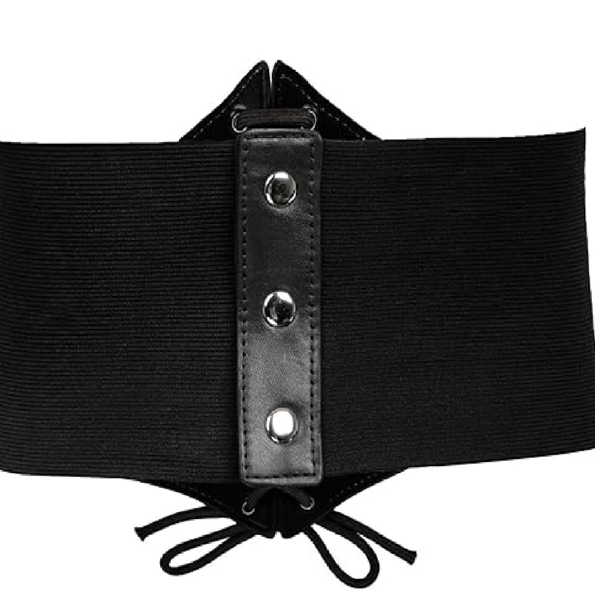 GENERICO - Cinturón de cuero sintético negro para mujer con cordones Corset