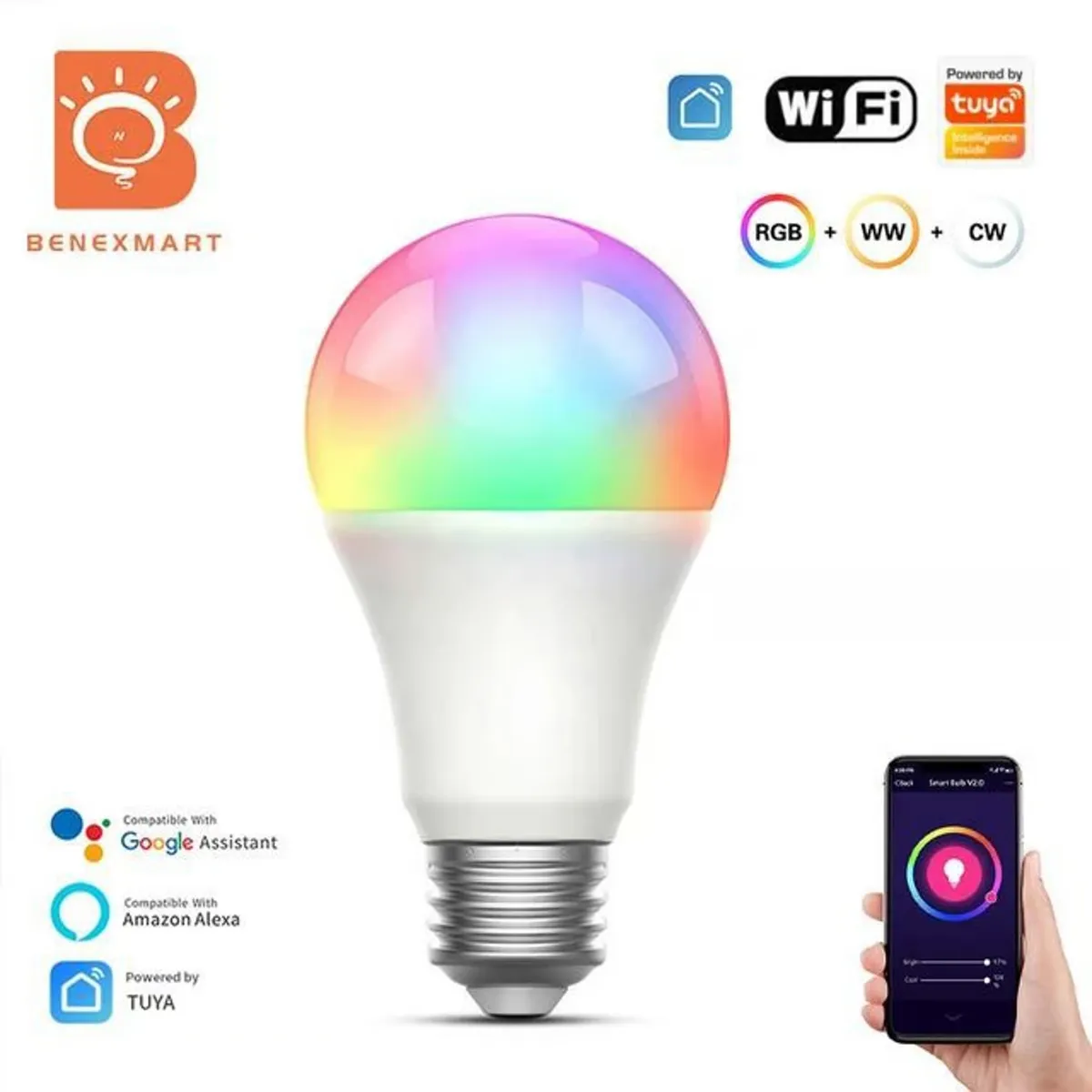 AMERICAN GENERICS - Bombillo Led Rgb Inteligente Compatible Con Alexa Y Google