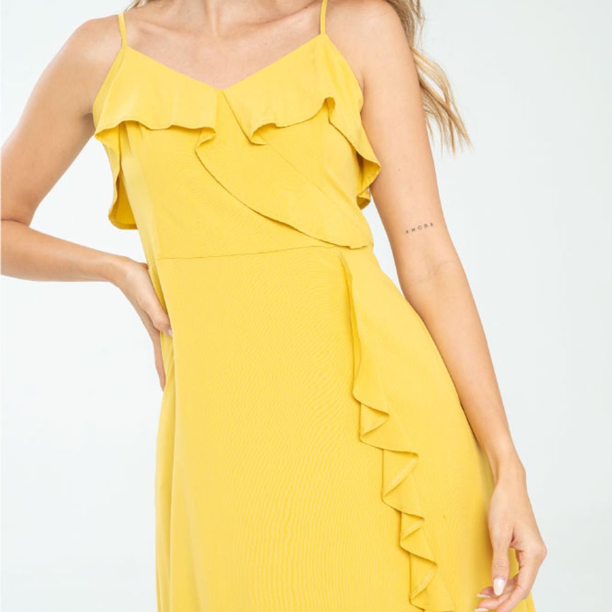 RAGGED - Vestido tiras volante Amarillo medio Ragged