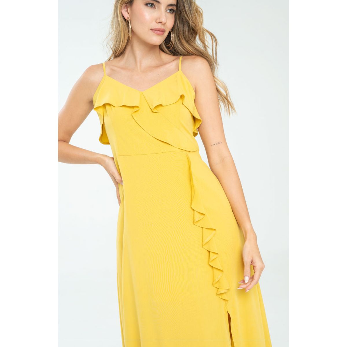 RAGGED - Vestido tiras volante Amarillo medio Ragged
