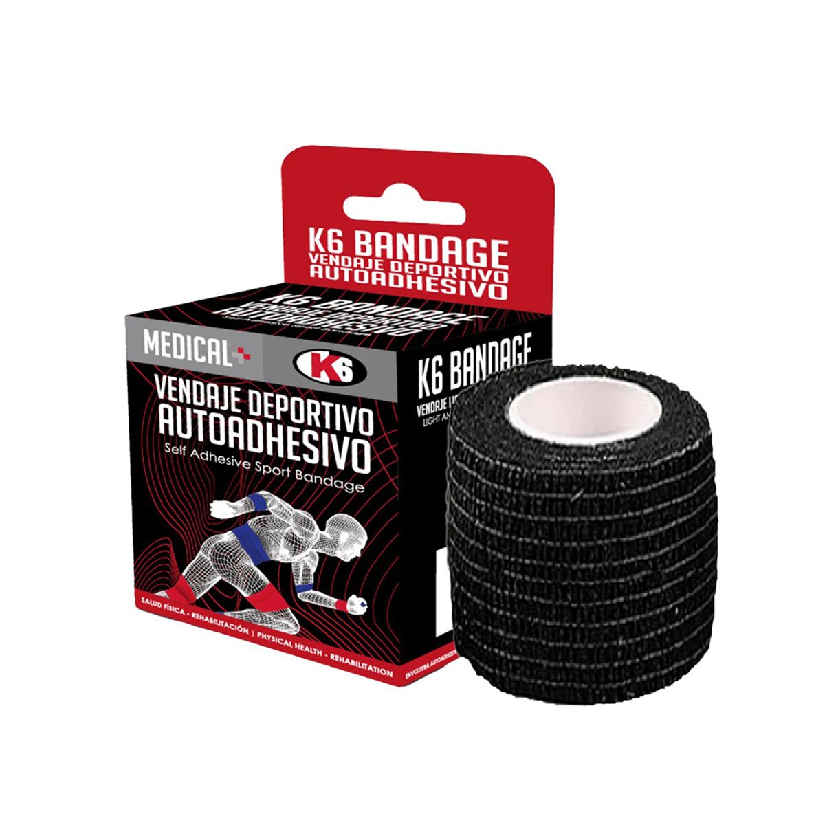 K6 - Cinta Deportivo Vendaje Autoadhesivo K6 5cm X 45m - Negro