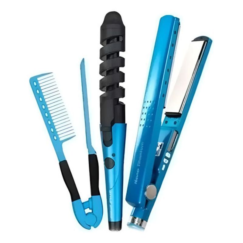 GENERICO - Combo Nano Titanium Plancha Peine Y Rizador
