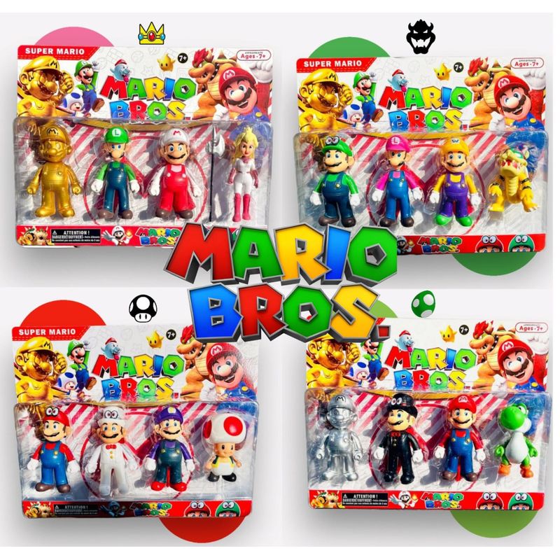 GENERICO - Juguete Muñecos Personajes Set x 4 Super Mario Bros