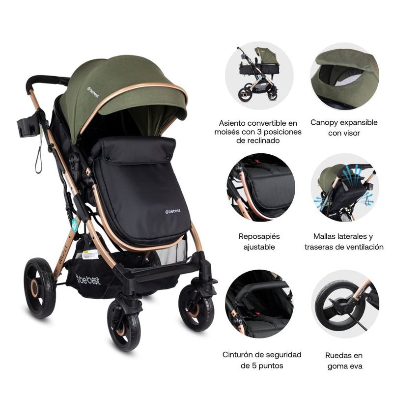 BEBESIT - Coche Bebé Travel System Gold LX Verde Bebesit   Coche Cuna