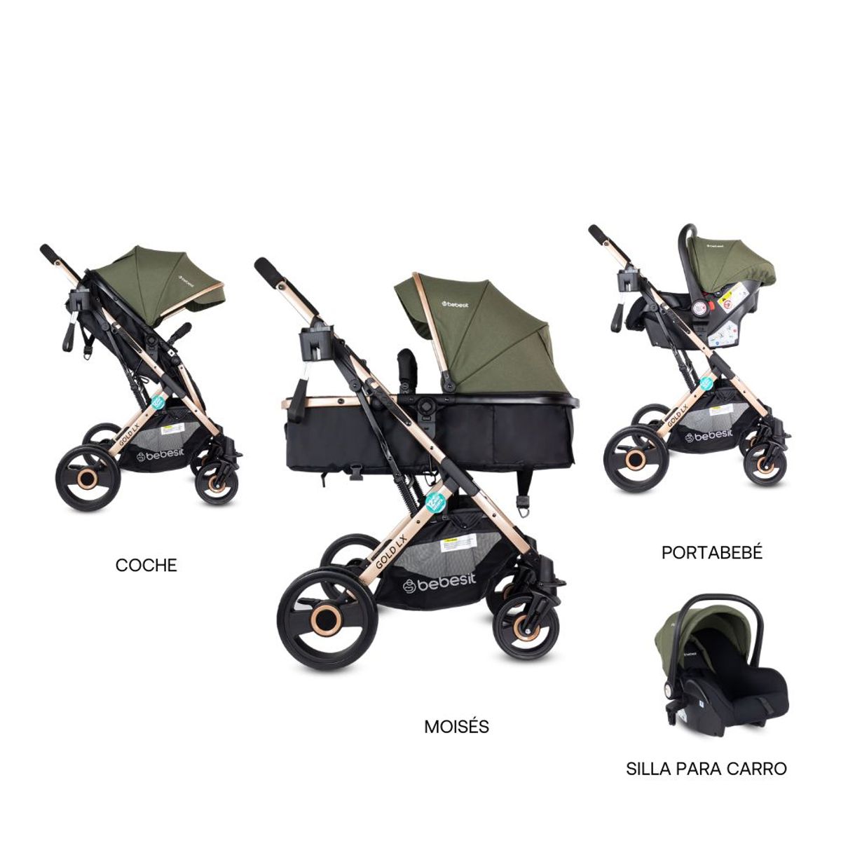 BEBESIT - Coche Bebé Travel System Gold LX Verde Bebesit