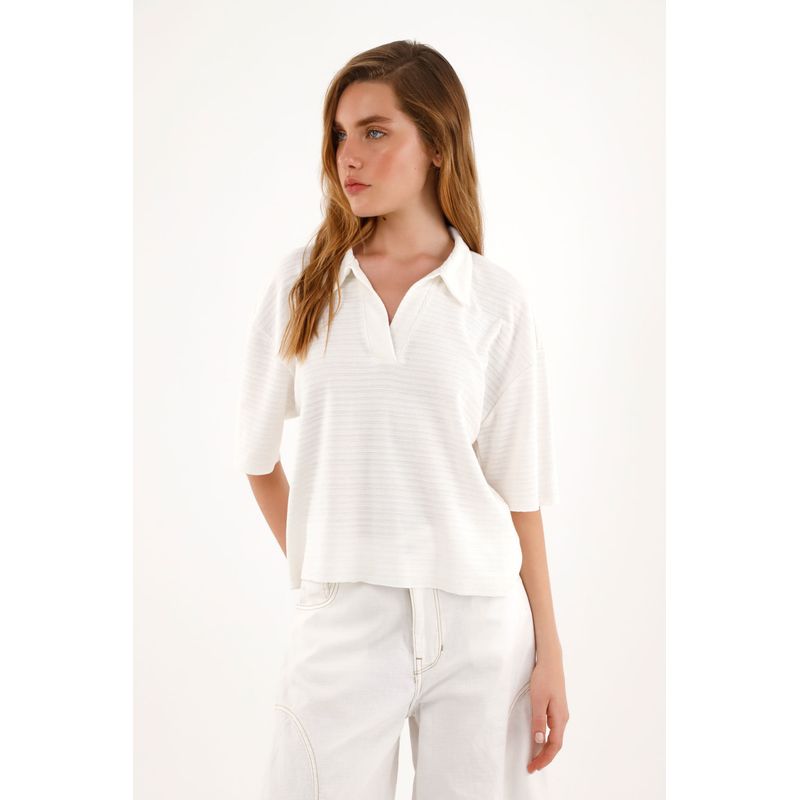 TOPMARK - Camiseta crudo con cuello tipo polo para mujer