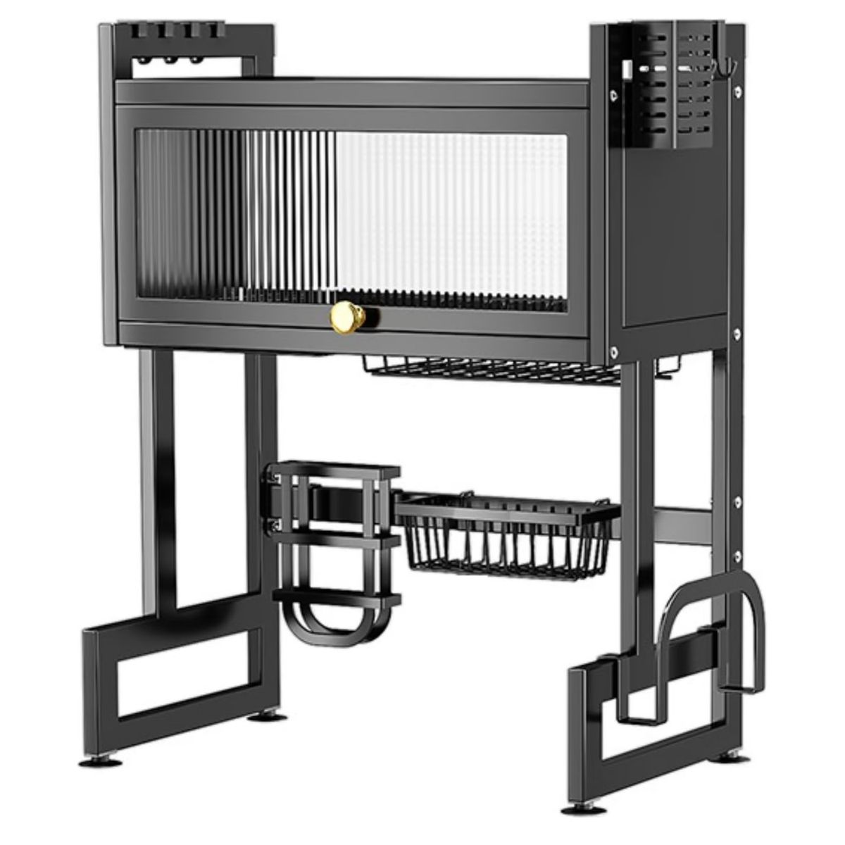 SOKANY - Organizador Y Escurridor Platos Loza Con Tapa Color Negro