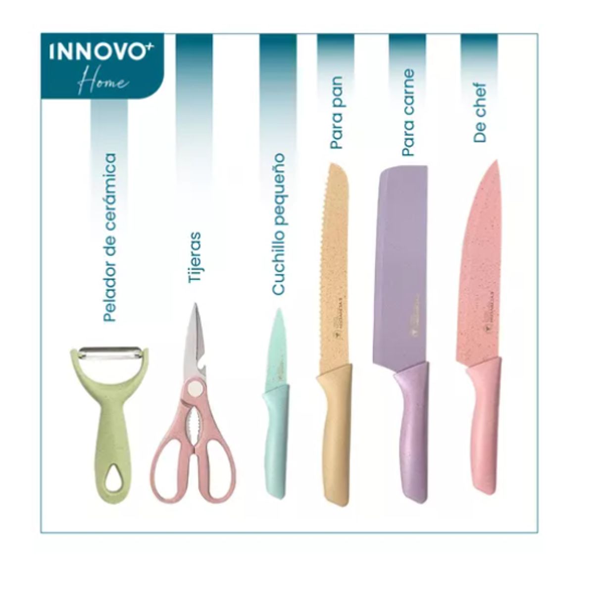 INNOVA - Set De Cuchillos Knife Bali 6 Piezas Con Pelador De Papa Innovo