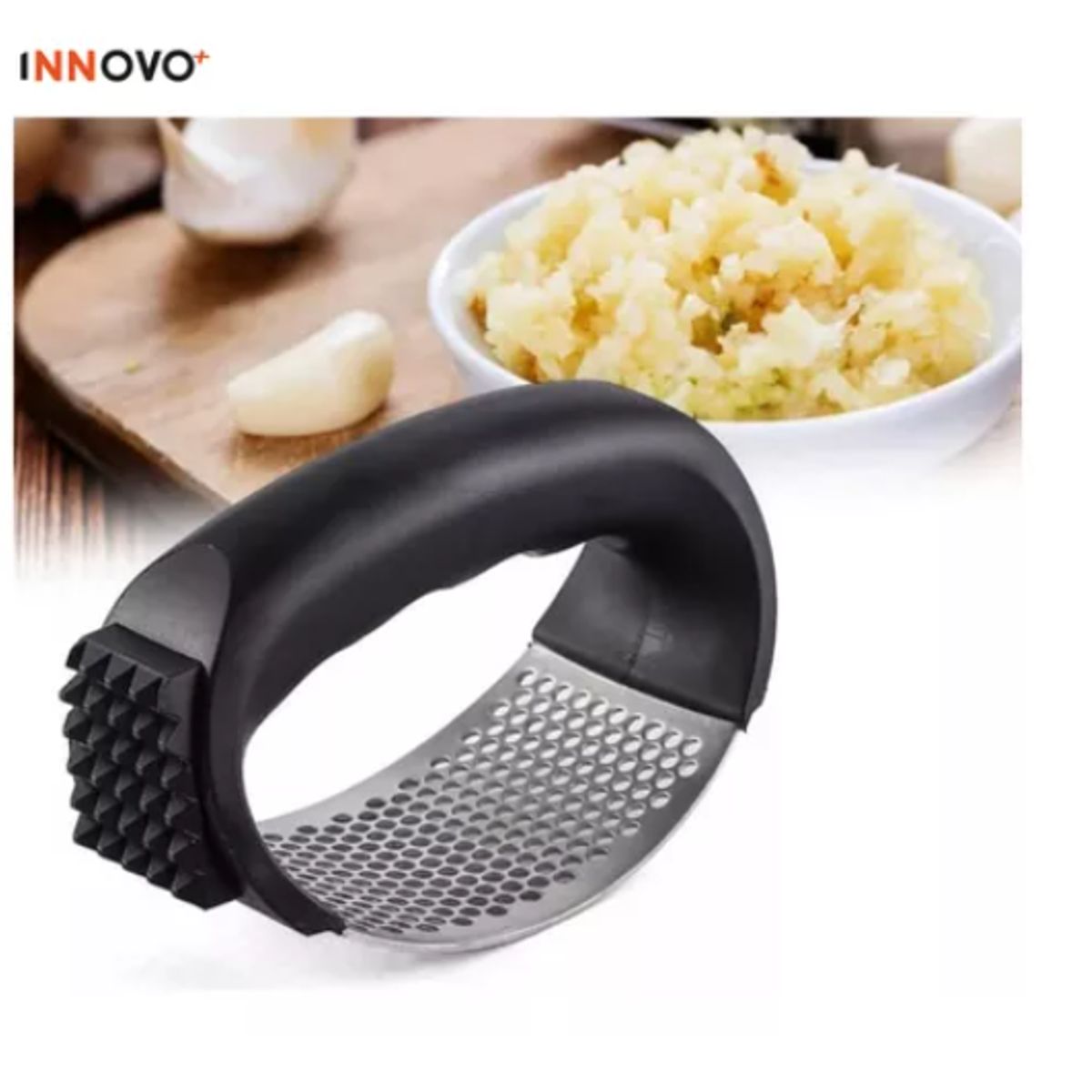 INNOVA - Triturador Machacador Pica Ajo 2 En 1 Garlic Press Acero Inoxidable