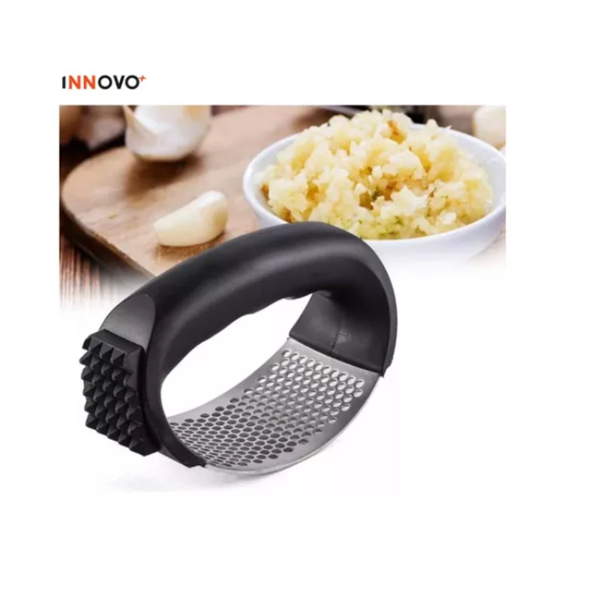 INNOVA - Triturador Machacador Pica Ajo 2 En 1 Garlic Press Acero Inoxidable