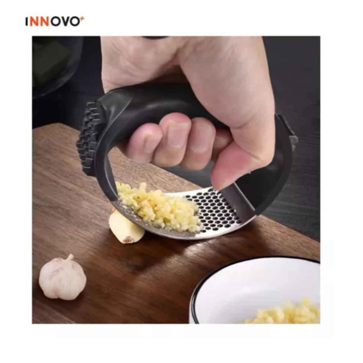 INNOVA - Triturador Machacador Pica Ajo 2 En 1 Garlic Press Acero Inoxidable